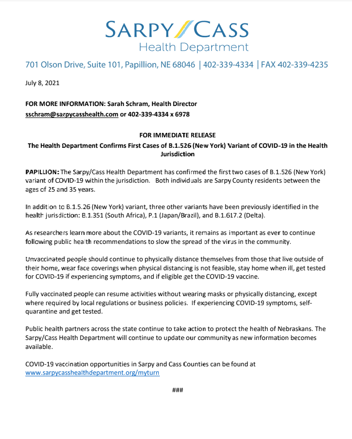 Sarpy update071021
