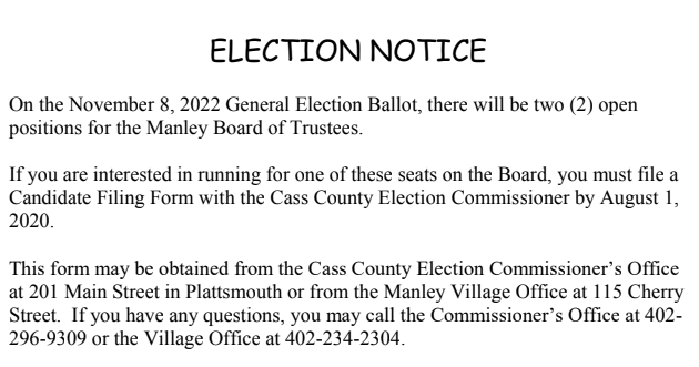 Manley election notice
